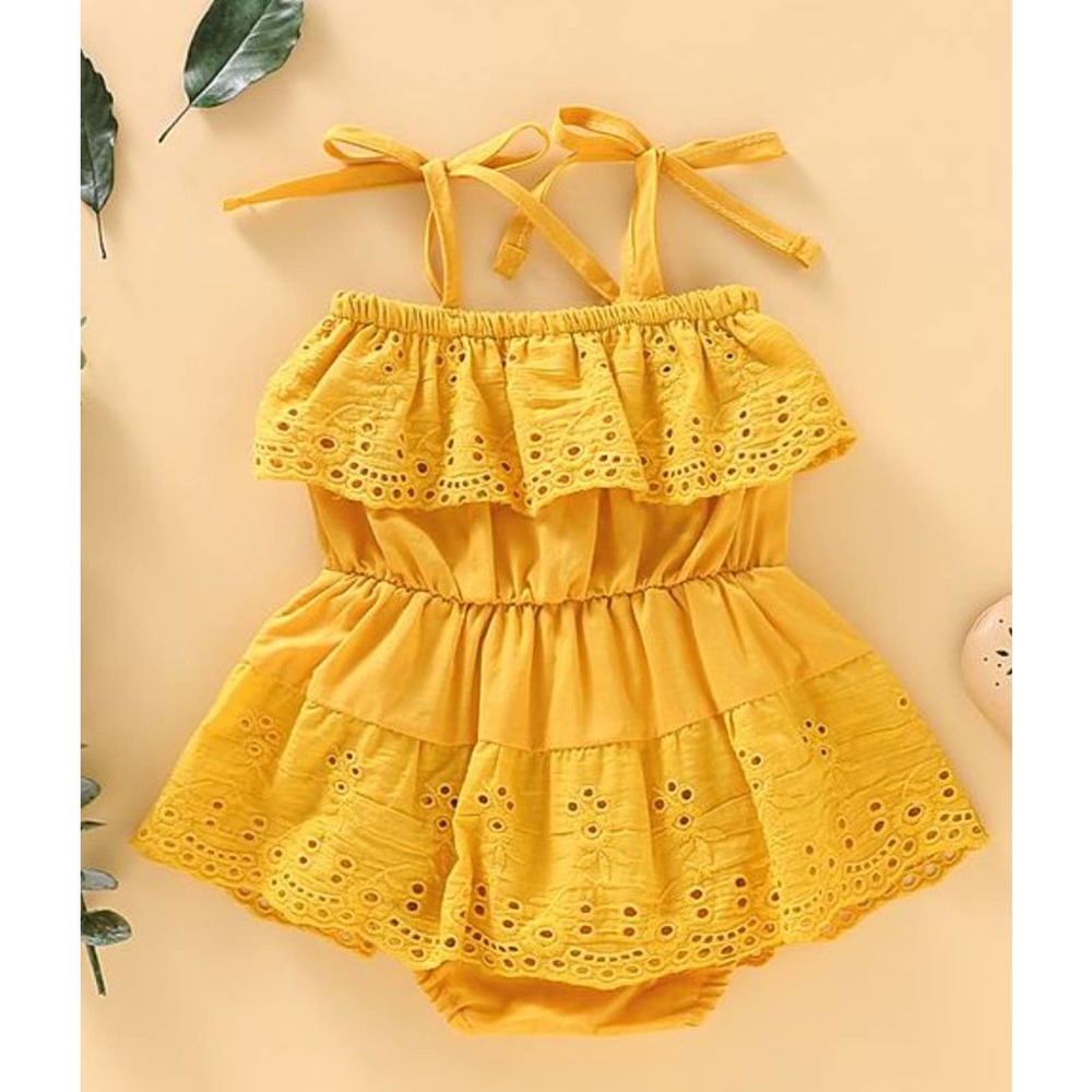 Solid Lace Decor Sleeveless Baby Girl Romper